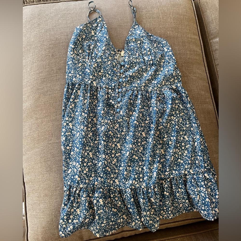 Zaful Blue floral button down dress, Size Small
